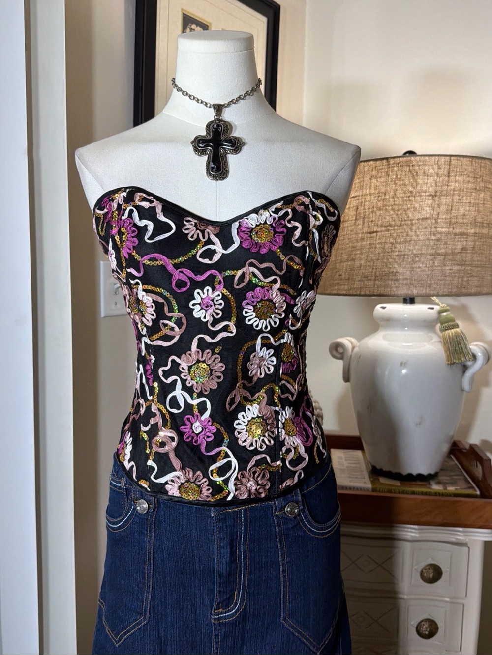 Shirley of Hollywood Sequin Floral Corset